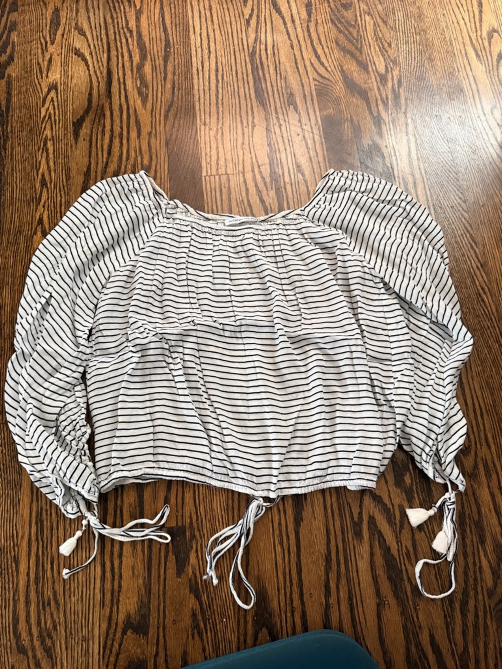 Faithfull the Brand Black & White Striped Off-Shoulder Crop Top small